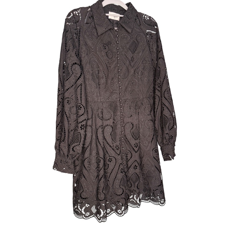 Choklate Paris Black Lace Mini Dress Boho Romantic Long Sleeve Button Front